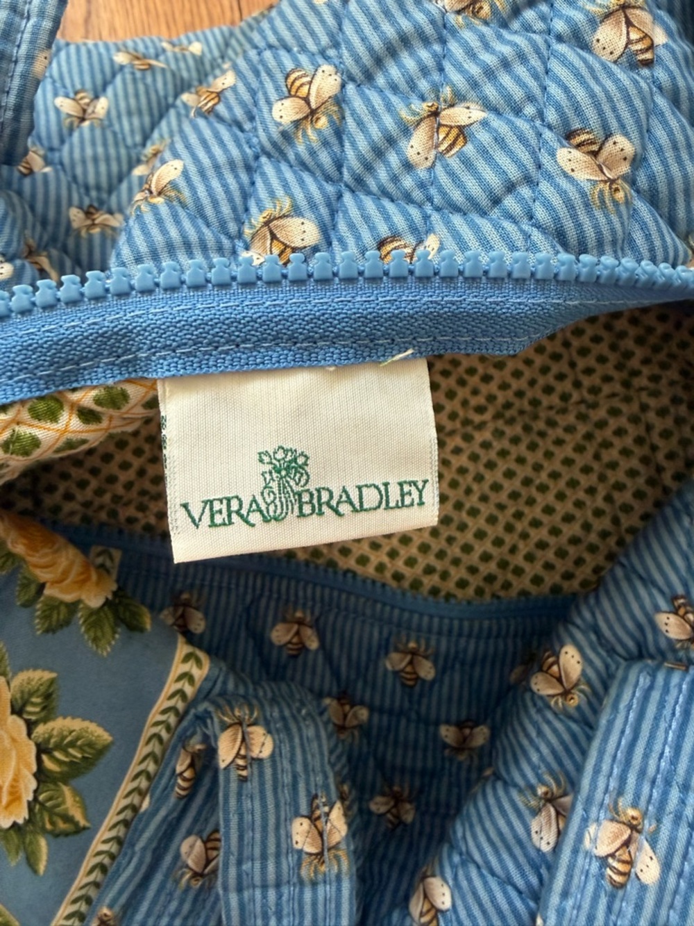 Vera Bradley Blue Quilted Travel Duffel with Yellow Rose & Bees Retired print - Picture 8 of 11